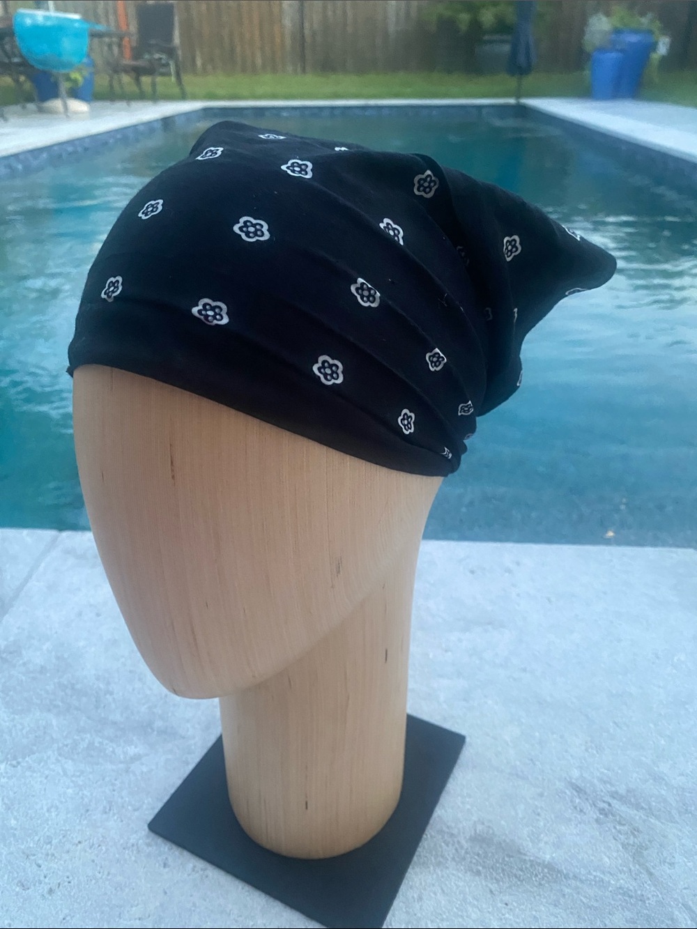 Black Floral Print Bandana Headscarf for Women